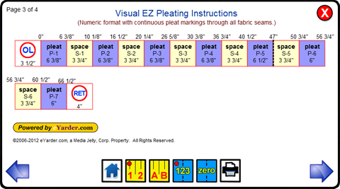 Sample EZ Pleating Visual instructions designed to make the drapery and curtain pleating process a snap for drapery workroom professionals and fabricators.