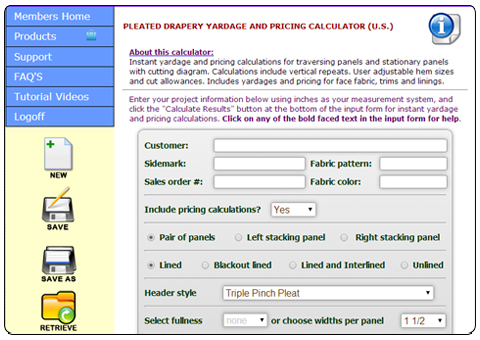 curtain yardage and pricing calculator for workrooms, designers and retailers