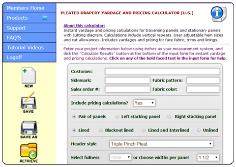 curtain yardage and pricing calculator for workrooms, designers and retailers