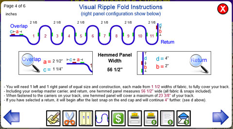 Sample ripplefold visual instructions designed to make the ripplefold drapery and curtain pleating process a snap for drapery workroom professionals and fabricators.
